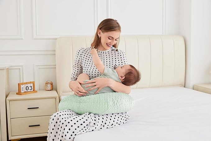 Nursing Pillow for Bottle and Breastfeeding, Ergonomic Comfort Nursing Essentials for Mom and Baby, Feeding Support Pillow with Removable Cover, Easier and Healthier Nursing (Green)