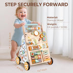 Baby Push Walker, Wooden Baby Walker with Wheels, Montessori Activity Center for 1 Year Old Boys Girls, Adjustable Speed & Height Push Toy for Toddlers, Educational Gift for Ages 1+ Kids Development