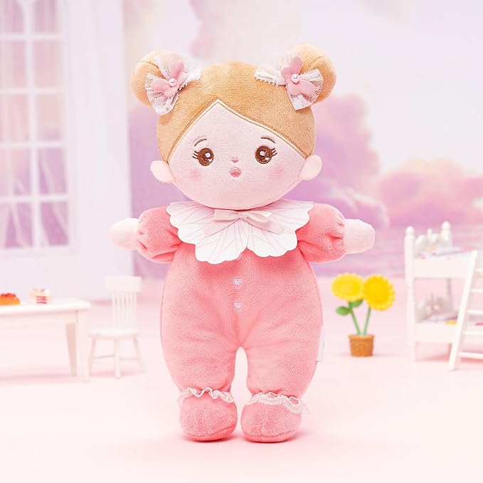 OUOZZZ Soft Baby Doll for 1 Year Old Girl Gifts - Toys for Girl Birthday Christmas Plush Gift for Toddler First Doll Adorable Pink Bow 10"