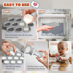 Baby Fruit Food Feeder & Breastmilk Popsicle Molds for Teething Relief, Baby Feeding Sets, 1 Freezer Tray with Lid & 1 Teether Toy & 1 Silicone Teething Pacifier Feeder, Extra Food Pouches (Grey)