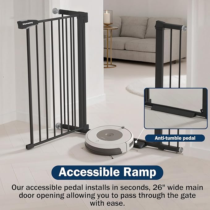 Baby Gate with Door, 26-40" Auto Close Dog Gate Indoor for Stairs Doorways, Easy Install Pressure Mounted Pet Gate, Easy Walk Through Child Safety Gate for The House, Black