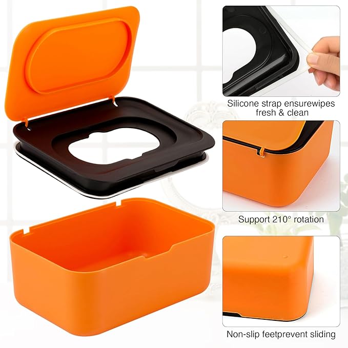 Baby Wipes Dispenser, Wipe Holder for Baby & Adult,Keeps Wet Tissue Fresh, Non-Slip Wipes Case,Easy Open & Close， Flushable Wipe Container with Sealing Design Lid