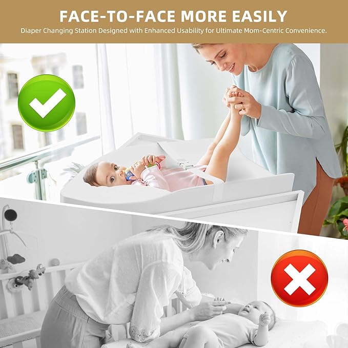 YUFU Baby Corner Changing Table with Storage Drawers, Portable Diaper Changing Station with Baby Changing Pad, Modern Wood Changing Table Dresser for Infants and Toddlers (White)