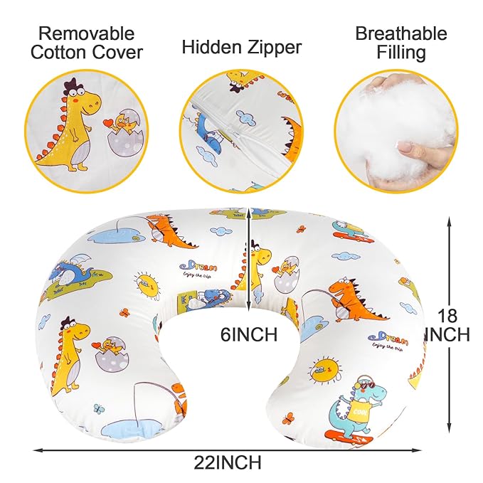 Nursing Pillow, Breastfeeding Pillow with Removable Cover, Ergonomic Breast Feeding Pillow, Baby Feeding Support Cushion for Mom Easier Breastfeeding- Original Size/Dinosaurs