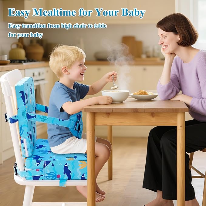 Toddler Booster Seat for Dining Table, Dinosaur Booster Seat for Table with Backrest and Adjustable Seat Belts Non-Slip Bottom Portable Booster Seat Increasing Cushion for Kid Baby Eating Travel Home