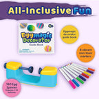 MindWare Eggmagic Decorator Dynamic Easter Egg Coloring Kit with Automatic 360 Egg Spinner and Vibrant Non-Toxic Marker Set (8 ct) for Creative Family Fun Decorating Activity