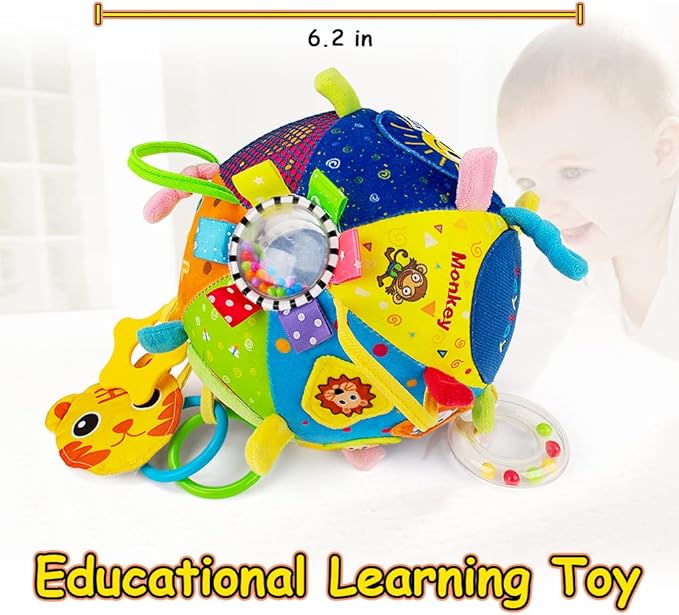 8-in-1 Sensory Balls for Infant Toddlers,Rainbow Fabric Baby Toy for Sensory Development,Montessori Toys for Babies 6-12 Months,8 Different Sensory Tactile Textures with Crinkle Rattle Squeakers