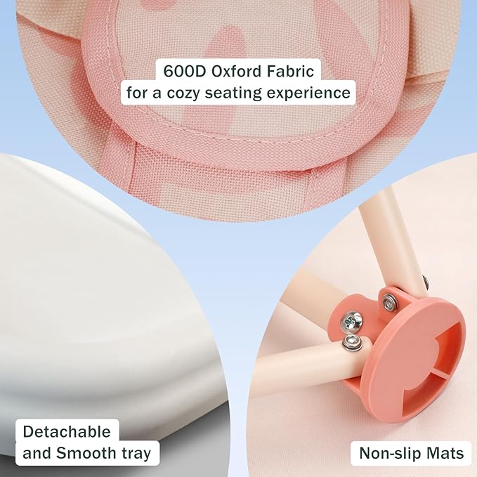 Tiny Marvels Portable 3-in-1 Baby Booster Seat, Cozy Floor Seat, Feeding Seat with Tray, Compact Foldable Toddler Booster with Child Safety Belt Carry Bag, Perfect for Travel (Blush Bloom)