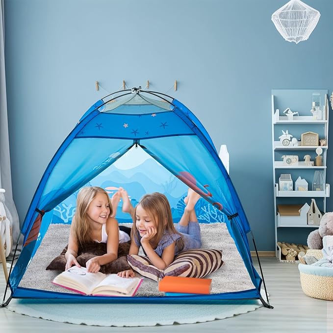 Undersea World Kids Play Tent, Kids Play Tent Foldable Pop Up Indoor Outdoor Party Undersea World Playhouse Tent Toy for Boys Girls-47 * 47 * 41 (Blue)