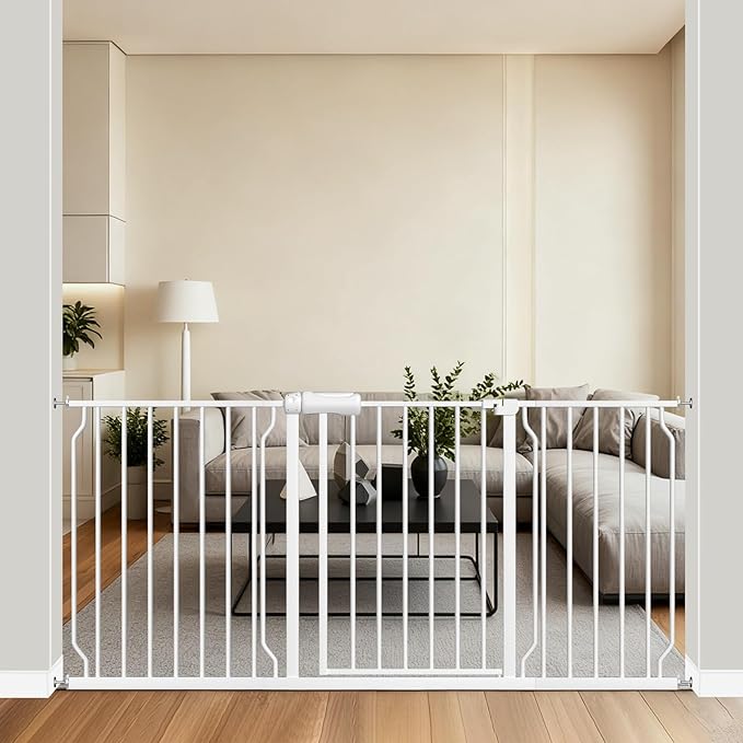 ALLAIBB Extra Wide Pressure Mount Baby Gate Auto Close White Metal Child Dog Pet Safety Gates with Walk Through for Stairs,Doorways,Kitchen and Living Room(62.20-66.93"/158-170cm)