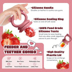 Baby Fruit Food Feeder & Breastmilk Popsicle Molds for Teething Relief, Baby Feeding Sets, 1 Freezer Tray with Lid & 1 Teether Toy & 1 Silicone Teething Pacifier Feeder, Extra Food Pouches (Red)