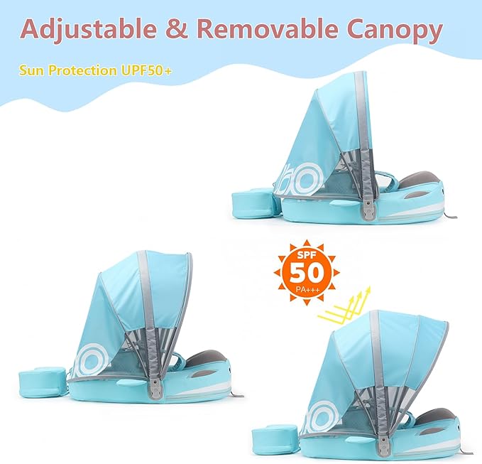 Mambobaby Float with Removable UPF50+ UV Sun Protection Canopy, Infant Pool Float Swimming Float with Tail & Adjustable Safety Seat, Baby Floats for Pool Bathtub (Narwhal Green-K03NGCTLURBKMF01K03)