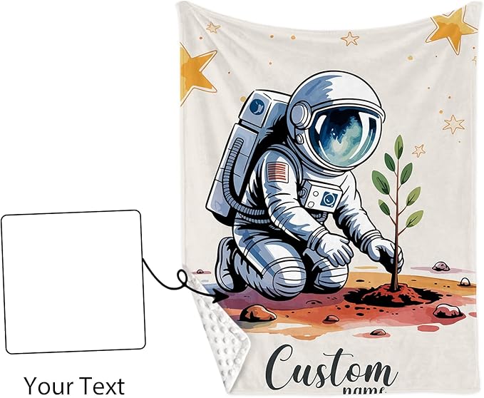 Personalized Baby Crib Bedding Set - Astronaut Planting Theme Nursery Bedding Sets 3 Piece with Custom Name Blanket, Fitted Crib Sheet & Changing Pad Cover – Ideal Newborn Gift for Boys