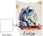 Personalized Baby Crib Bedding Set - Astronaut Planting Theme Nursery Bedding Sets 3 Piece with Custom Name Blanket, Fitted Crib Sheet & Changing Pad Cover – Ideal Newborn Gift for Boys