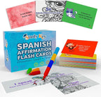 Spanish English Affirmation Motivational Cards for Women | Chakra Puzzles Coloring & Tongue Twisters Pharses Bilingual Flash Cards Learn Spanish and Heal