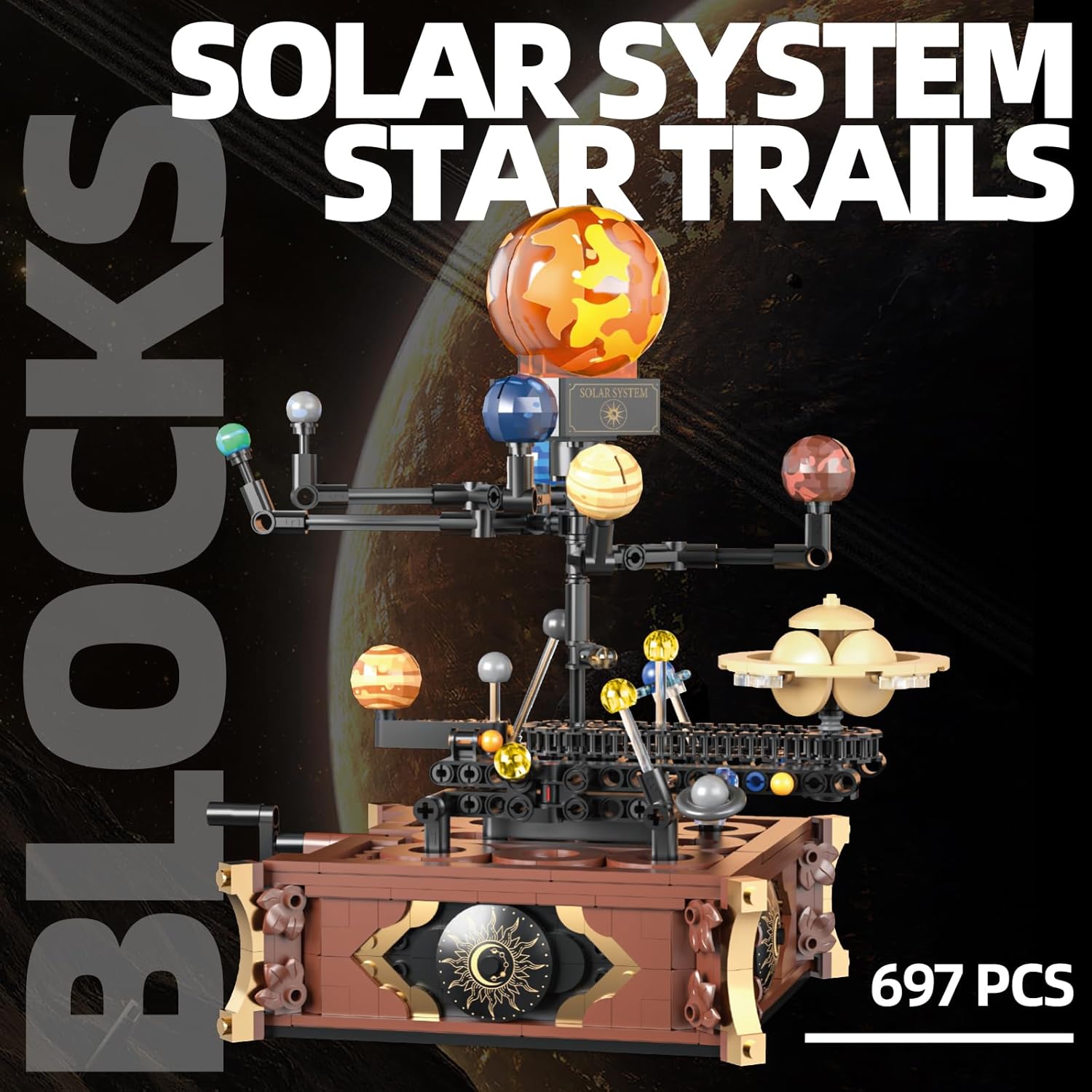 Solar System Mini Building Sets with Light,Rotatable Space Exploration Building Toys, Educational Toy Gifts for Boys Girls(697PCS)