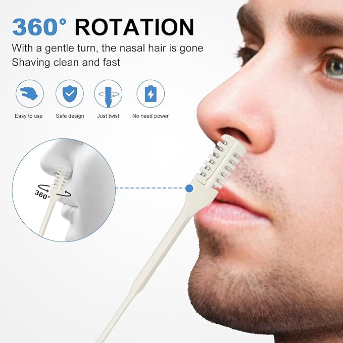 6 PCS Nasal Hair Cutter & 2 PCS Facial Hair Small Grooming Scissors for Men Women - Double-Sided Nostril Hair Remover Tool with 360° Rotating Blade, Nose Hair Trimmer & Eyebrow Scissors