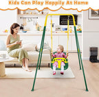 4-in-1 Toddler Swing Set & Baby Jumper and Bouncer for Toddlers, Foldable Baby Swing Stand for Outdoor Indoor Play, Easy to Assemble and Store for Ages 6 Months to 10 Years Old (Dark Green)
