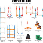 VEVOR Warrior Obstacle Course for Kids, 56FT Slackline with Gym Rings, Monkey Bars, Rope Knots, Portable Outdoor Course Training Equipment Set for Backyard