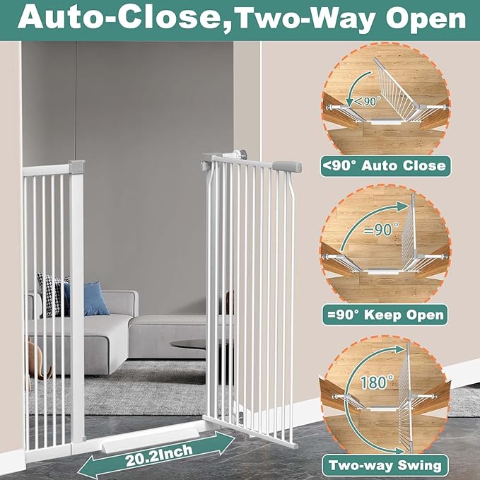 40.5" Extra Tall Baby Gate for Stairs No Drill, 32.6"-40.5" Extra Wide Dog Gate Indoor, Pressure Mounted Metal Safety Child Gate, Cat Puppy Pet Gate for House Doorways Walk Thru, White