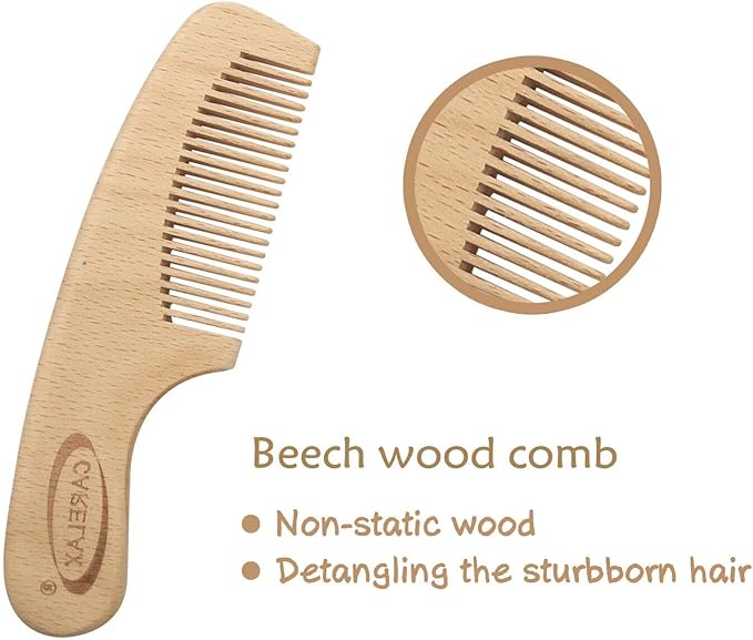 Baby Hair Brush & Comb Set, Organic Wooden Hairbrush Natural Goat Bristles 3-Piece for Newborns & Toddlers, Ideal for Cradle Cap & Itching, Perfect Shower and Registry Gift for Infant, Toddler, Kids