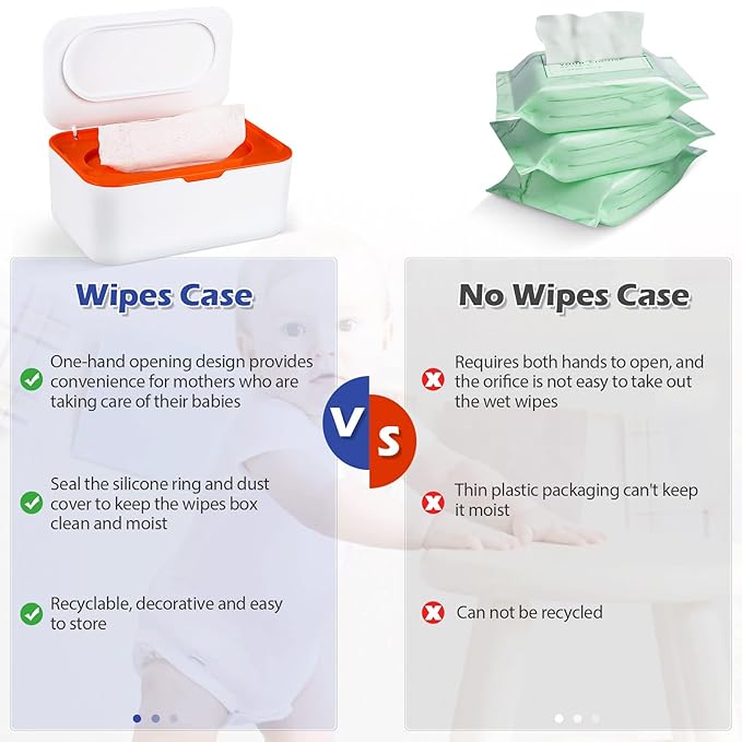 Baby Wipes Dispenser, Wipes Case Baby Wipe Holder Keeps Wipes Fresh, Non-Slip, Easy Open & Close (Orange)