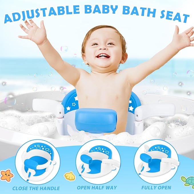 Baby Bath Seat for Babies 6 Months & up,Baby Bath Seat,Non-Slip Toddler Bath Seat, Sit Up Bath Seat for Baby,Safe Infant & Newborn Bathtub Chair with Soft Cushion（Blue）