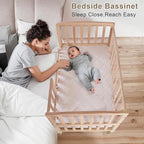 Baby Bassinets Bedside Sleeper - Portable Pine Wood Bedside Bassinet with Mattress,3 Heights Small Mini Crib,Baby Crib for Newborns,Unpainted