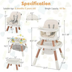 KOTEK 16 in 1 Convertible High Chair, Baby Highchair & Activity Center with Toys, Booster Seat, Building Block Table, Toddler Chair with 5-Point Harness, Removable Tray & Cushion (White)
