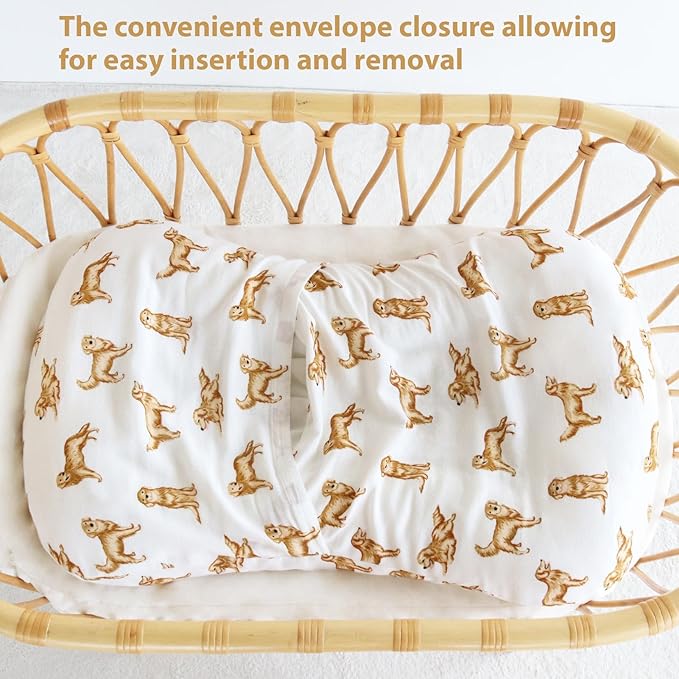 LifeTree Muslin Baby Lounger Cover, Newborn Slipcover Lounger Cover for Boys Girls Infant, Soft 70% Viscose from Bamboo and 30% Cotton, 1 Pack Cover Only, GoldenRetriever Pattern