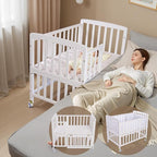 Baby Bassinets Bedside Sleeper - Portable Pine Wood Bedside Bassinet with Mattress,3 Heights Small Mini Crib,Baby Crib for Newborns,White