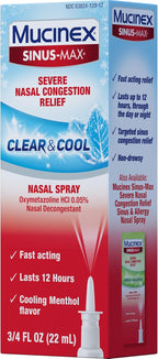 Mucinex Sinus-Max Nasal Spray Decongestant, 12 Hour Over-The-Counter Medication Nose Spray for Sinus Relief, Nasal Decongestants for Adults & Sinus Congestion, Cooling Menthol, 0.75 Fl Oz