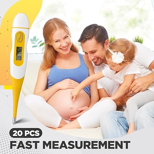 TrelaCo 20 Pcs Thermometer for Adults Digital Oral Thermometer for Fever Basal Body Fast Reading Flexible Tip for Underarm Rectal Mouth Temperature Measurement(Yellow)
