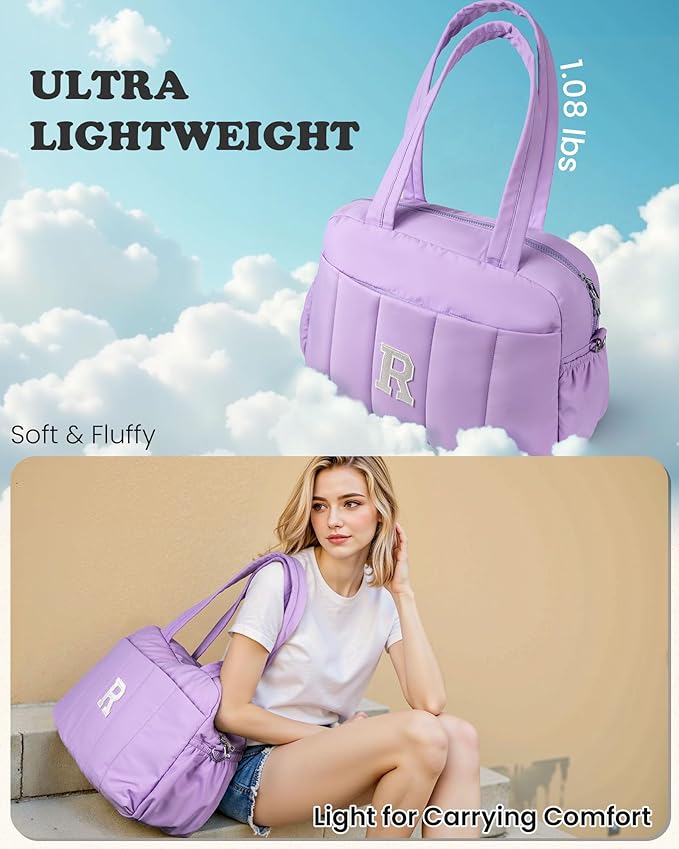 Gifts for Girls Age 10 11 12 13 14 15 16 17-Initial Duffle Bag, Carry On Bags for Women，Overnight Bag with Wet Pocket，Lightweight Travel Bags Personalized Gym Tote with Makeup Pouch