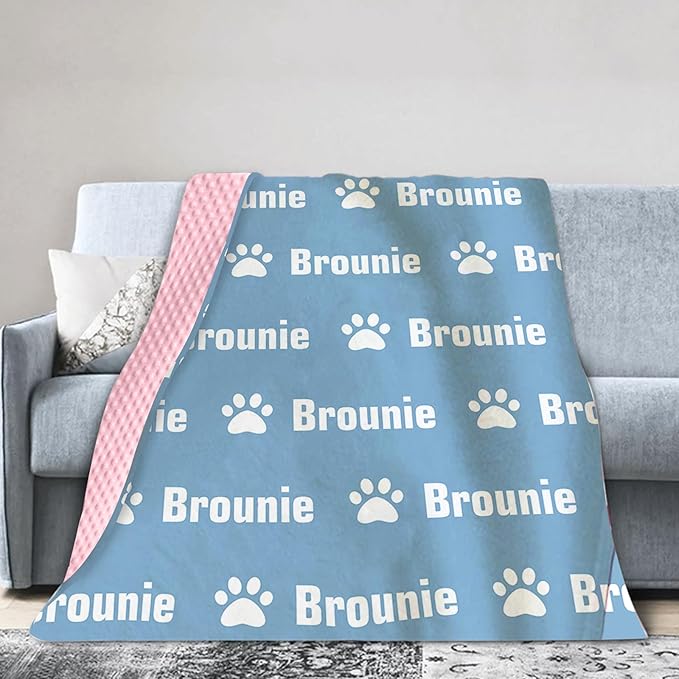 Personalized Baby Blankets for Boys Girls, Custom Name Blue Dog Paws Pattern Baby Blanket, Soft Minky Dot Blanket for Newborns and Toddlers, Ideal for Baby Showers Christmas Brithday Gifts