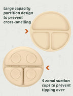 Silicone Baby Feeding Set, 18PCS Baby Led Weaning Supplies, Eating Essentials Utensils with Suction Plate and Bowl, Adjustable Silicone Bib, for 6+ Months (Blue+Beige)