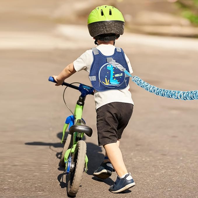 Accmor Toddler Safty Harness Leash, Cute Dinosaur Child Leashes + Reflective Anti Lost Wrist Link, Foldable Baby Walking Harness Pocket Kids Tether Protection for Boys Girls Aged 1-5 to Travel Outdoor