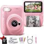 Instant Print Camera for Kids, 3.0" HD 32MP Kids Camera 1080P with 3 Rolls of Printer Paper, Birthday Gifts Toy for 3-12 Year Old Girls Boys with 32GB SD Card-Pink