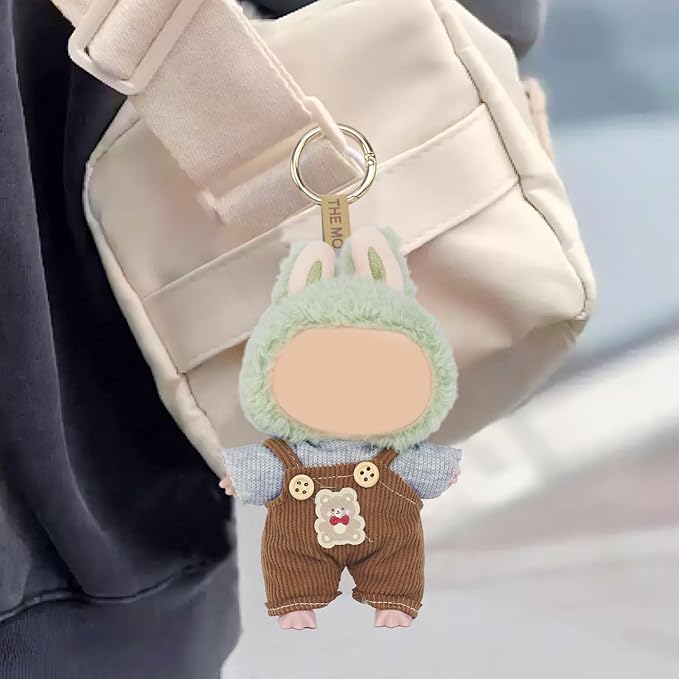 2-Piece Doll Clothes Set – Adorable Bear Themed Bib Pants & Gray T-Shirt for 15cm/17cm Dolls – Perfect Outfits Accessories Fits 15cm Dolls (No Doll)