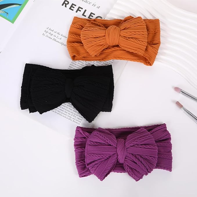Halloween Baby Bows Headbands Nylon Hairbands Baby Girl Bows Hair Accessories for Infant Toddler Essentials (Orange Black Purple, mid)