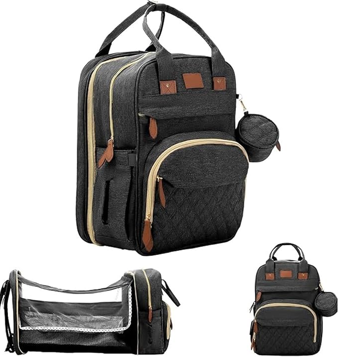 Diaper Bag Backpack – Large Waterproof Baby Bag with USB Charging Port, Changing Pad & Stroller Straps – Stylish, Durable & Hands-Free Travel Organizer for Moms & Dads (Black)