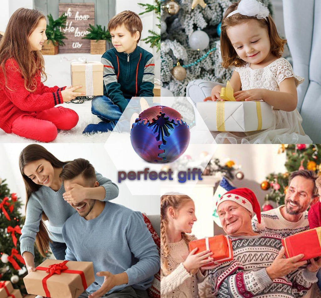 Gear Ball for ADHD 3D Printed Gear Ball Steampunk Whirling Wonder Fidget Toy Gearsphere Gear Ball for Stress and Anxiety Relaxing Fidget Ball Ideal for Sensory Needs and Autism (Laser Yellow Red Blue)