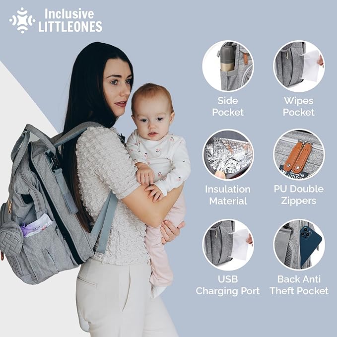 Baby Diaper Bag Backpack with Changing Station, Large Capacity, USB Port, Pacifier Case, Mosquito Net & Wipes Bag Stylish Travel Bag for Boys, Girls, Moms & Dads, Shower Gift