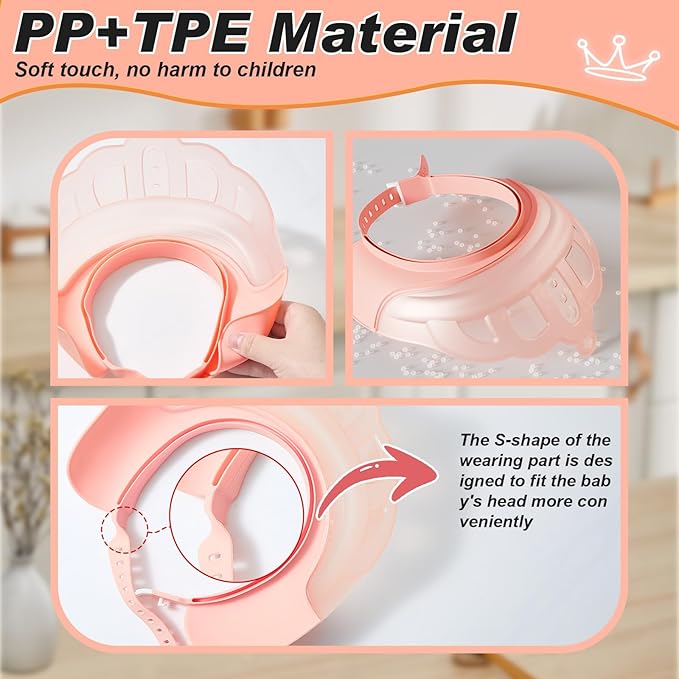 Baby Shower Cap Shield for Kids Visor Hat for Eye and Ear Protection Adjustable for 0-9 Years Old Children Cute Crown Shape Makes Baby Bath More Fun