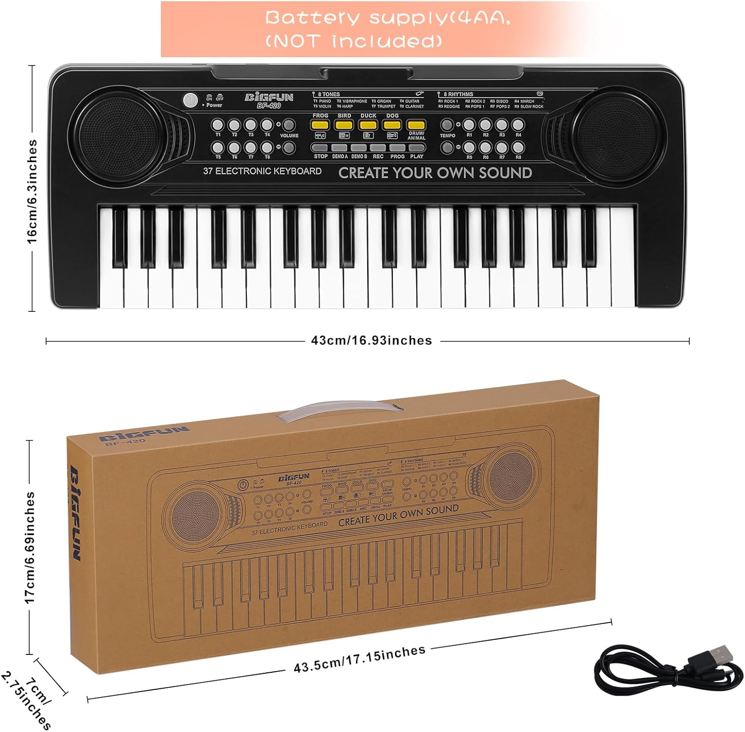 Raimy 37 Keys Piano Keyboard for Kids, Portable Keyboard Piano Early Learning Educational Electronic Musical Instrument Toys Gifts for 3 4 5 6 7 8 9 Year Old Boys and Girls (Black)