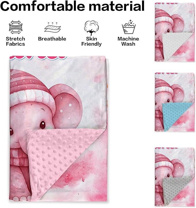 Personalized Baby Blankets for Girls, Custom Name Pink Elephant Pattern Baby Blanket, Soft Minky Dot Blanket for Newborns and Toddlers, Ideal for Baby Showers Christmas Brithday Gifts