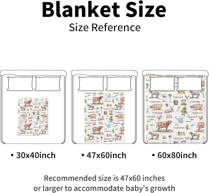 Personalized Baby Blankets for Boys Girls, Custom Name Farm Animals Pattern Baby Blanket, Soft Minky Dot Blanket for Newborns and Toddlers, Ideal for Baby Showers Christmas Brithday Gifts