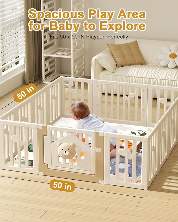 Premium Foam Baby Play Mat 50" x 50" – Removable & Machine Washable Cover, Extra Thick Padding Playpen Mat, Non-Slip Crawling Mat, Easy to Clean for Infants, Toddlers & Babies