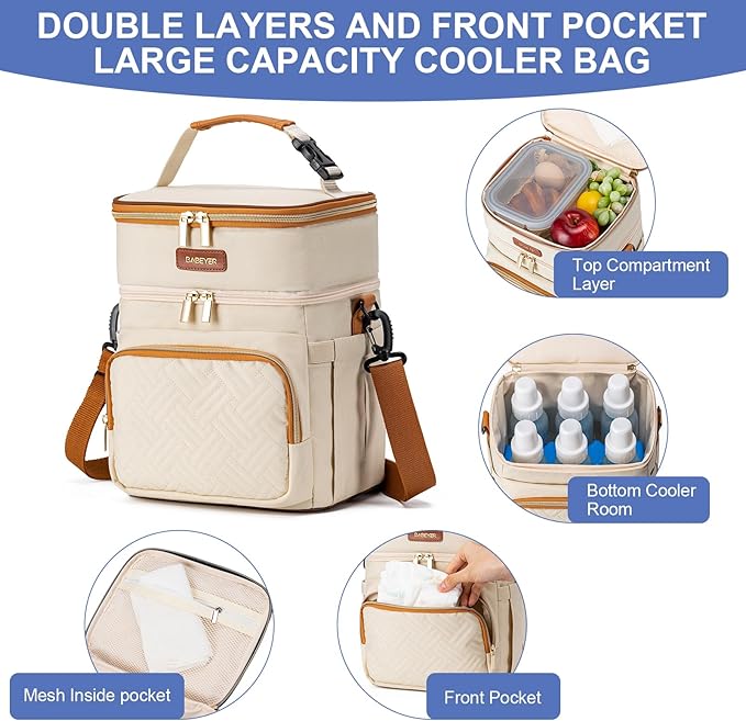 Insulated Breastmilk Cooler Bag with Ice Pack - Holds 6x9oz Bottles, Leakproof Double Layer, Baby Bottle Cooler Bag with Adjustable Strap for Nursing Moms, Daycare & Travel