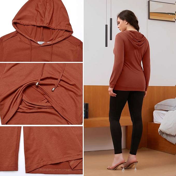 GINKANA Women's Nursing Hoodie Sweatshirt Long Sleeves Breastfeeding Maternity Tops Casual Clothes